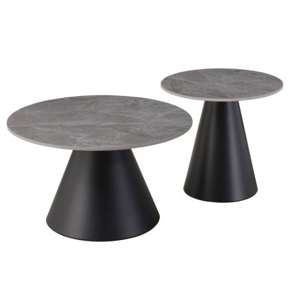 COFFEE TABLES RIDGE HM18266.03 CERAMIC TOPS WITH GREY MARBLE LOOK Φ50cm & Φ70cm