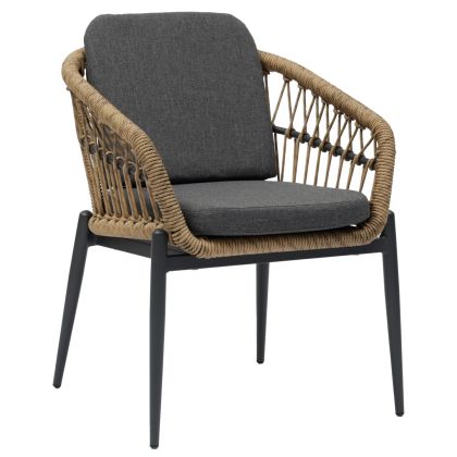 ALUMINUM ARMCHAIR GALDIN ΗΜ6272.01 DARK GREY FRAME & CUSHIONS-P.E. RATTAN IN NATURAL 61x65x82Hcm.