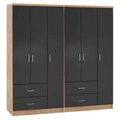 6-LEAF WARDROBE CAESAR HM21236.01 MELAMINE IN SONAMA & DARK GREY 180x42,5Χ181Hcm.