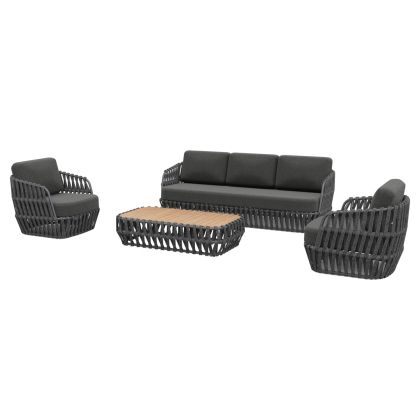 OUTDOOR LOUNGE SET 4PCS SABO HM6208.01 DARK GREY ALUMINUM-P.E.ROPE-OLEFIN FABRIC-TEAK WOOD IN NATURAL