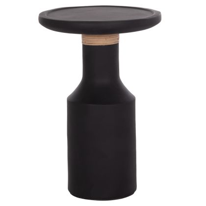 SIDE TABLE TRED(T) HM18169.01 FIBER CEMENT IN BLACK-NATURAL RATTAN--Φ40x61Hcm.