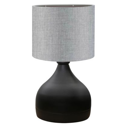TABLE LAMP HM7593.03 BLACK METAL BODY GREY DRUM SHADE FABRIC Φ18,5x45Ηcm.