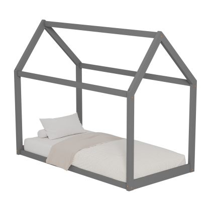 BED FOR KIDS PEPE HM678.05 t.MONTESSORI SOLID PINE WOOD IN GREY- 140x70cm.