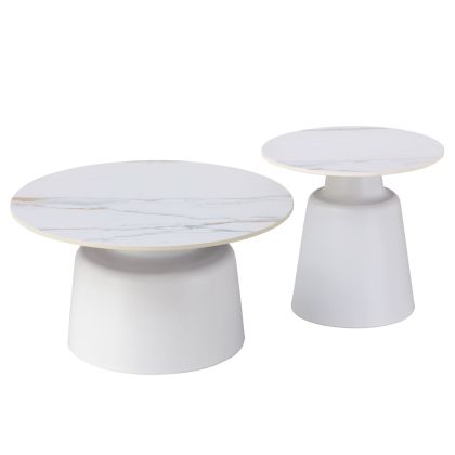 COFFEE TABLES RINKON HM18263.04 CERAMIC TOPS- WHITE&GOLD MARBLE LOOK Φ50cm & Φ70cm