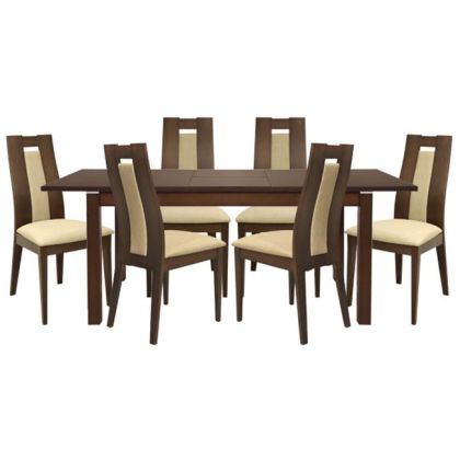 Set Dining table 7 pieces Opening & chair Walnut color HM10089