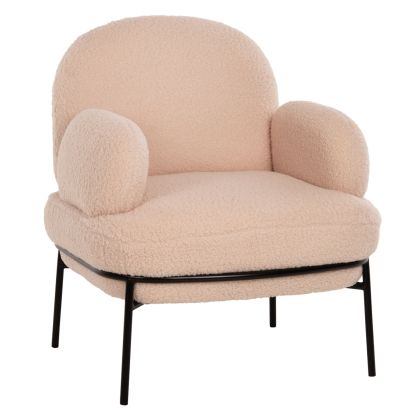 ARMCHAIR AGNES HM9525.20 ECRU BOUCLE FABRIC-BLACK METAL LEGS 74x71x83Hcm.