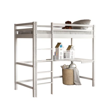 KID'S BUNK BED WITH DESK AKRON HM702.03 PINE WOOD IN WHITE FOR MATTRESS 90x190cm.
