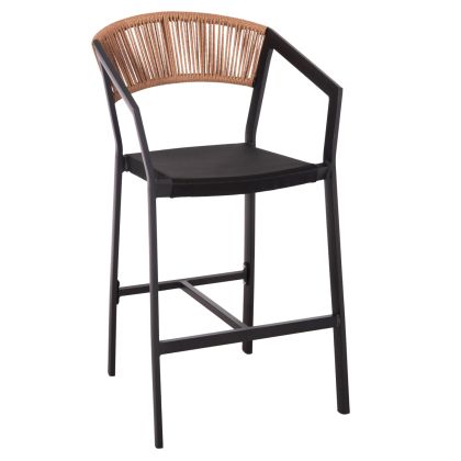 БАР СТОЛ АЛУМИНИЕВ ЧЕРЕН HM5892.15 MED.ВИСОЧИНА ЧЕРЕН TEXTLINE&БЕЖОВ РАТАНОВ 56,5x57x99,5Hcm.