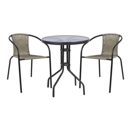 OUTDOOR DINING SET 3PCS LIMA HM21110 TABLE & 2 ARMCHAIRS- GREY COLOR