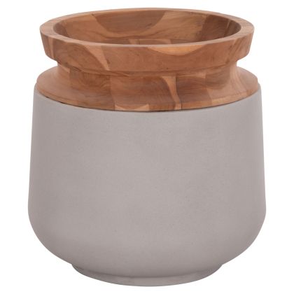 DECORATIVE FLOOR VASE LINTER HM4662.03L FIBER CEMENT IN GREY--TEAK WOOD Φ41x47Hcm.