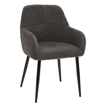 ARMCHAIR SHELLY HM8591.01 TEDDY FABRIC IN GREY-BLACK METAL LEGS 57x55x87Hcm.