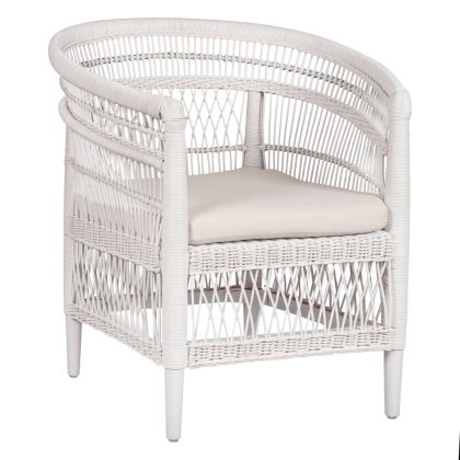 ARMCHAIR MALAWI HM9635.02 MAHOGANY WOOD WITH RATTAN IN WHITE-WHITE CUSHION 80x70x86Hcm.