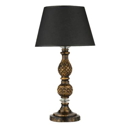 TABLE LAMP PATINATED GOLD CARVED PILLAR BLACK CAP Φ30x55Hcm.HM7665.02