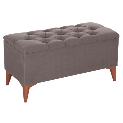 ДЪЛГА ТАБУРЕТКА-БАГАЖНИК HM9261.01 ВАТИРАНА СЕДАЛКА ОТ СИВ ПЛАТ