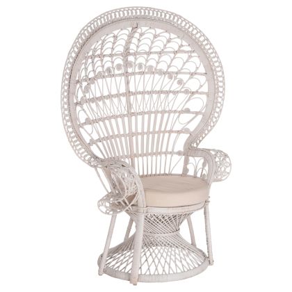 ARMCHAIR ROYAL PEACOCK HM9342.02 RATTAN IN WHITE- CUSHION WHITE 114x72x150Hcm.
