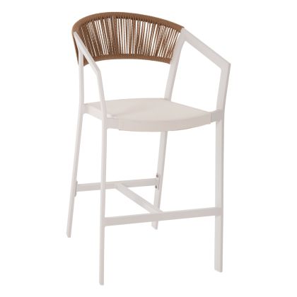 BAR STOOL ALUMINUM WHITE HM5892.12 MEDIUM HEIGHT WITH ARMS-RATTAN&TEXTLINE 55x56.5x99H.