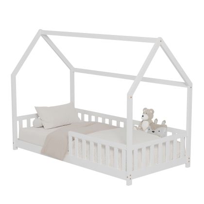BED FOR KIDS WITH FENCE PHYLLIS HM679.03 t.MONTESSORI SOLID PINE WOOD IN WHITE- 190x90cm.