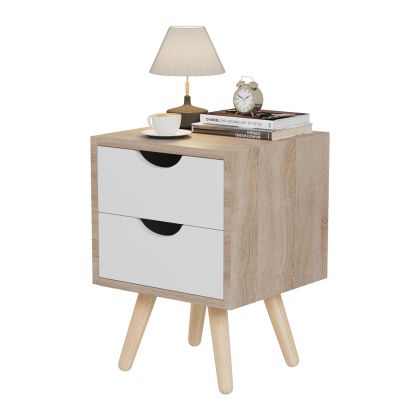 BEDSIDE STAND DINKL HM2472.04 MELAMINE-2 DRAWERS IN SONAMA-WHITE 29,7x29,7x45Hcm.