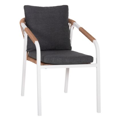 ARMCHAIR MAERLY HM6051.01 WHITE ALUMINUM-ANTHRACITE CUSHIONS-P.E.RATTAN IN LIGHT BROWN 55,5x62,5x85Hcm.