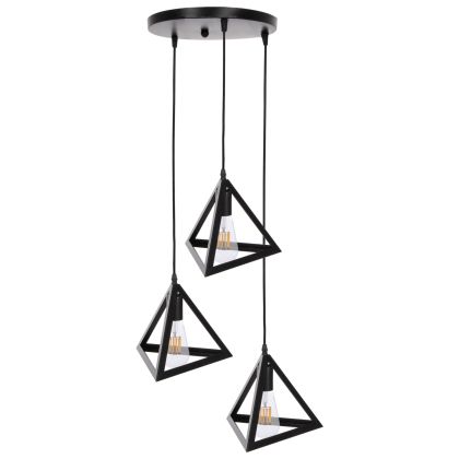 CEILING PENDANT LAMP HM4182 3 BLACK METAL CAPS PYRAMID Φ23x124Hcm.