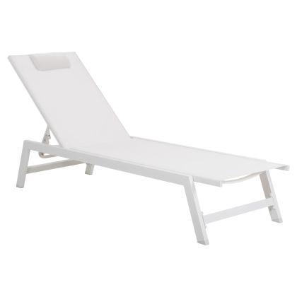 АЛУМИНИЕВ ШЕЗЛОНГ С ОБЛЕГАЛКА ЗА ГЛАВА RABIA HM5982.01 В БЯЛО 191,5x60x89,5Hcm.