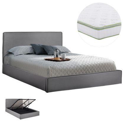DOUBLE BED WITH MATTRESS & STORAGE SPACE ALLIE HM21170 GREY FABRIC--FOR 160X200cm.