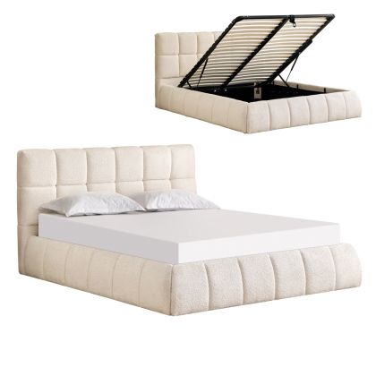 DOUBLE BED EDDY HM731.03 BEIGE BOUCLE & STORAGE SPACE--FOR MATTRESS 160x200cm.