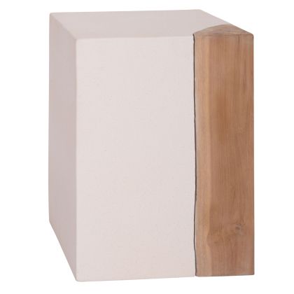 SQUARE SIDE TABLE LEIA HM18163.02 FIBER CEMENT IN WHITE--TEAK WOOD 32.5x32.5x46Hcm.