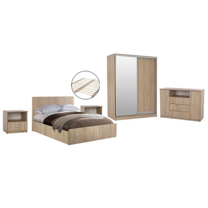BEDROOM FURNITURE SET 6PCS ADLER HM11759 MELAMINE IN SONAMA OAK-FOR MATTRESS 160x200cm