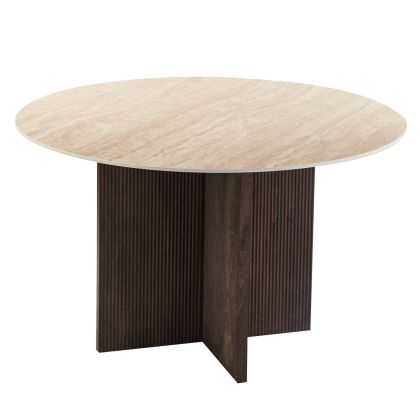 DINING TABLE ROUND SKY HM18331 CERAMIC TOP IN TRAVERTINE STONE LOOK Φ120x76Hcm.