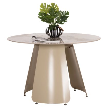 DINING TABLE ROUND SEDAR HM18326 CERAMIC TOP--CREAM WHITE METAL LEGS Φ120x78Hcm.