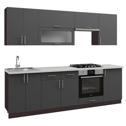 KITCHEN COMBO MDF DARK GREY-HPL TOP BEIGE MARBLE 250x47x84,8Hcm.HM2471.01
