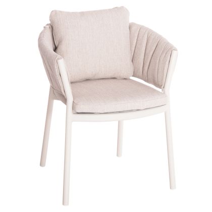 DINING CHAIR SHANKS HM6207.02 CREAM WHITE ALUMINUM & BEIGE OLEFIN FABRIC 63x60.5x75-77Hcm.