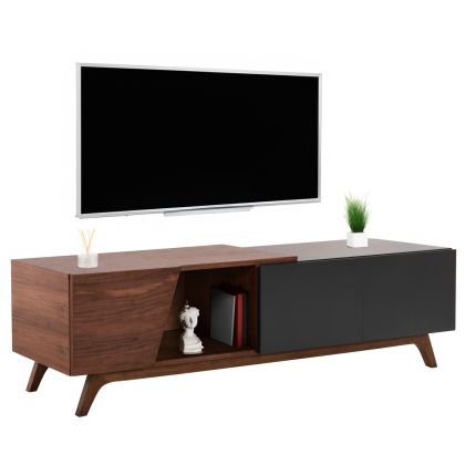 TV CABINET HUDSON HM9748 MDF WITH WALNUT VENEER IN WALNUT AND DAREK GREY COLOR 180x40x50Hcm.