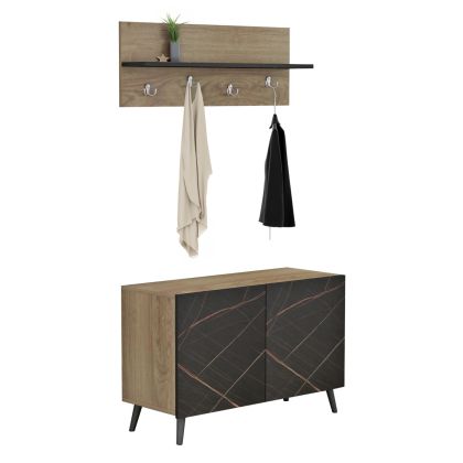 ENTRYWAY FURNITURE SET DELPHINE HM8876.12 MELAMINE IN BLACK MARBLE-NATURAL WOOD 80x31.5x52Hcm.