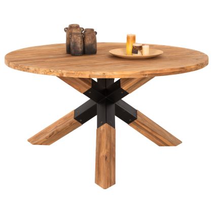 DINING TABLE ROUND KATTE HM9559 RECYCLED TEAK WOOD-LEGS WITH METAL Φ150x78Hcm.