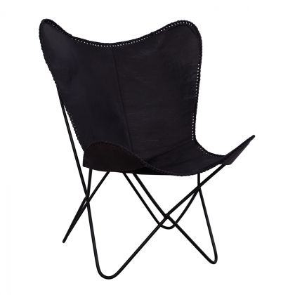 METAL ARMCHAIR WITH BLACK LEATHER AGED HM8293.03 76Χ74Χ92cm.