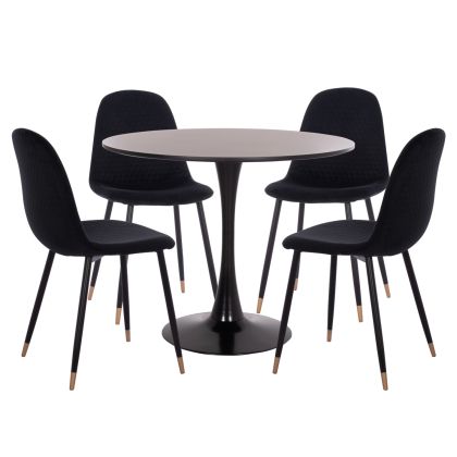 DINING SET 5PCS BROLIN HM21191 MDF TOP-METAL LEGS-VELVET--BLACK
