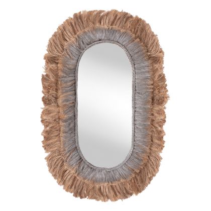 MIRROR OVAL MADE OF ABACA FIBERS IN NATURAL AND SILVER COLOR 90x5x140Hcm.HM7738