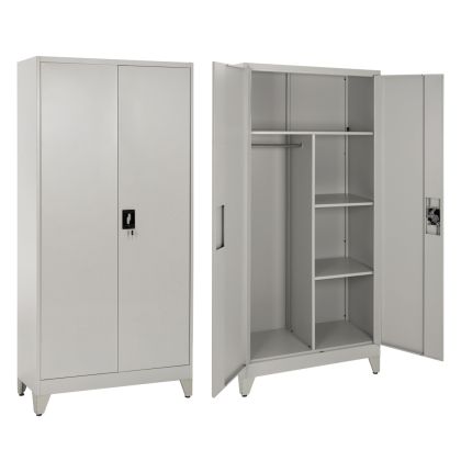 WARDROBE METALLIC WITH LEGS CLOD HM11998 2-LEAF WITH DIVIDER- LIGHT GREY 90Χ40Χ190Hcm.