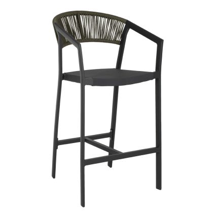 BAR STOOL ALUMINUM ANTHRACITE WITH ARMS-PE RATTAN OLIVE GREEN-TEXTLINE 56x58x105Hcm.HM5892.04