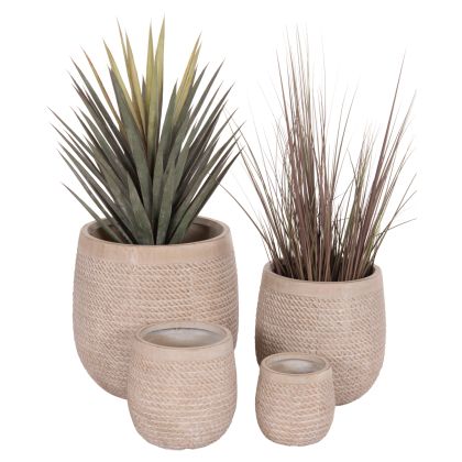 GARDEN PLANTERS ROUND SET 4PCS GARDENER HM4722 FIBERCLAY--IVORY CEMENT Φ54x54Hcm.
