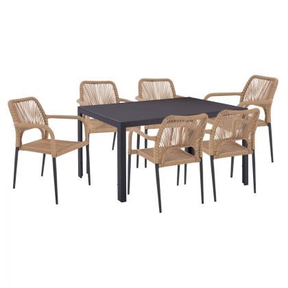 DINING SET 7 PCS GRAY TABLE 150X90 AND ARMCHAIR WITH ROPE HM11527.01