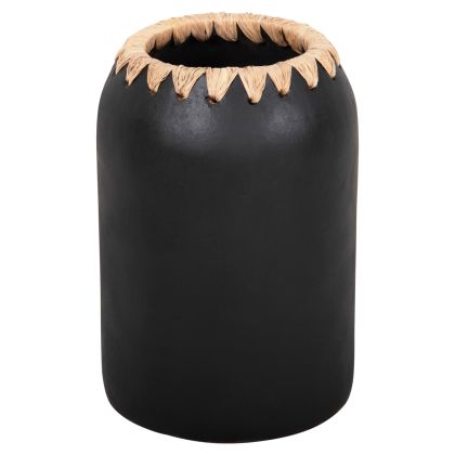 DECORATIVE VASE HM4376 TERRACOTTA IN WHITE WITH STRAW WEAVING ON THE RIM Φ21Χ32Hcm.