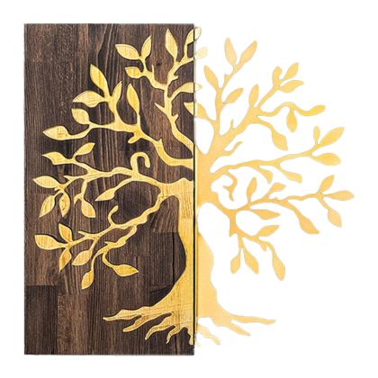 WALL DECORATION TREE FIGURE HM4751-METAL IN GOLD-WOOD 58x3(thickness)x58Hcm.