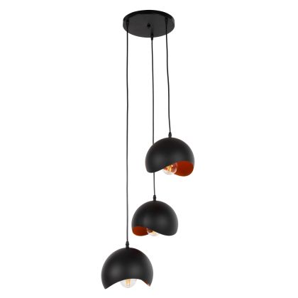 CEILING PENDANT 3-LIGHTER HM4166.01 METAL SPHERES IN BLACK-ORANGE Φ20x112Hcm.