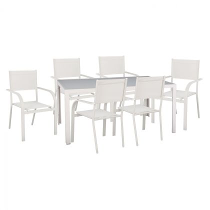 DINING SET 7 PCS WHITE TABLE 150X90 AND TEXTLINE ARMCHAIR HM11523.03