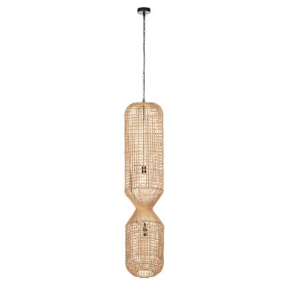 CEILING PENDANT LAMP HM4345 CYLINDRICAL-PAPER ROPE ΙΝ SAND BEIGE-2 BULBS Φ30,5x132Hcm.