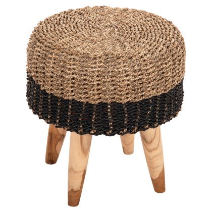 ГРЕДА ЗА ТАБУРЕТКА HM7827 ТИКОВО ДЪРВО И МОРСКА ТРЕВА В НАТУРАЛНО И ЧЕРНО Φ43x45Hcm.