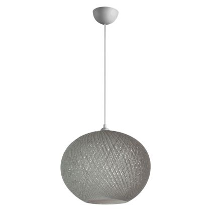 PENDANT CEILING LAMP HM7625.01 GREY SLIGHTLY OVAL-SHAPED SPHERE, KNITTED ROPE, INDOORS